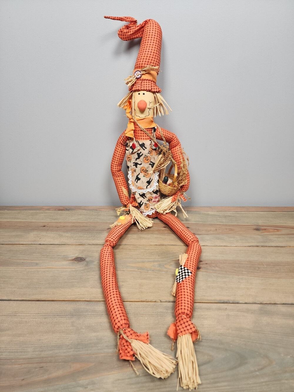 Vintage Halloween Spooky Hollow 40” Long Leg Shelf Sitter Scarecrow Decor
